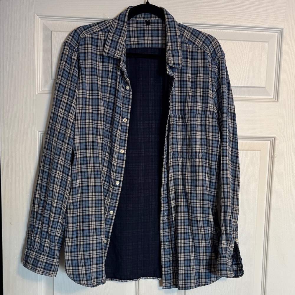Muji Men's Navy Plaid Shirt Jacket